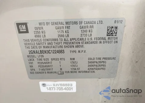 2012 Chevrolet Equinox Ls from USA, damaged, VIN 2GNALBEK9C1224983